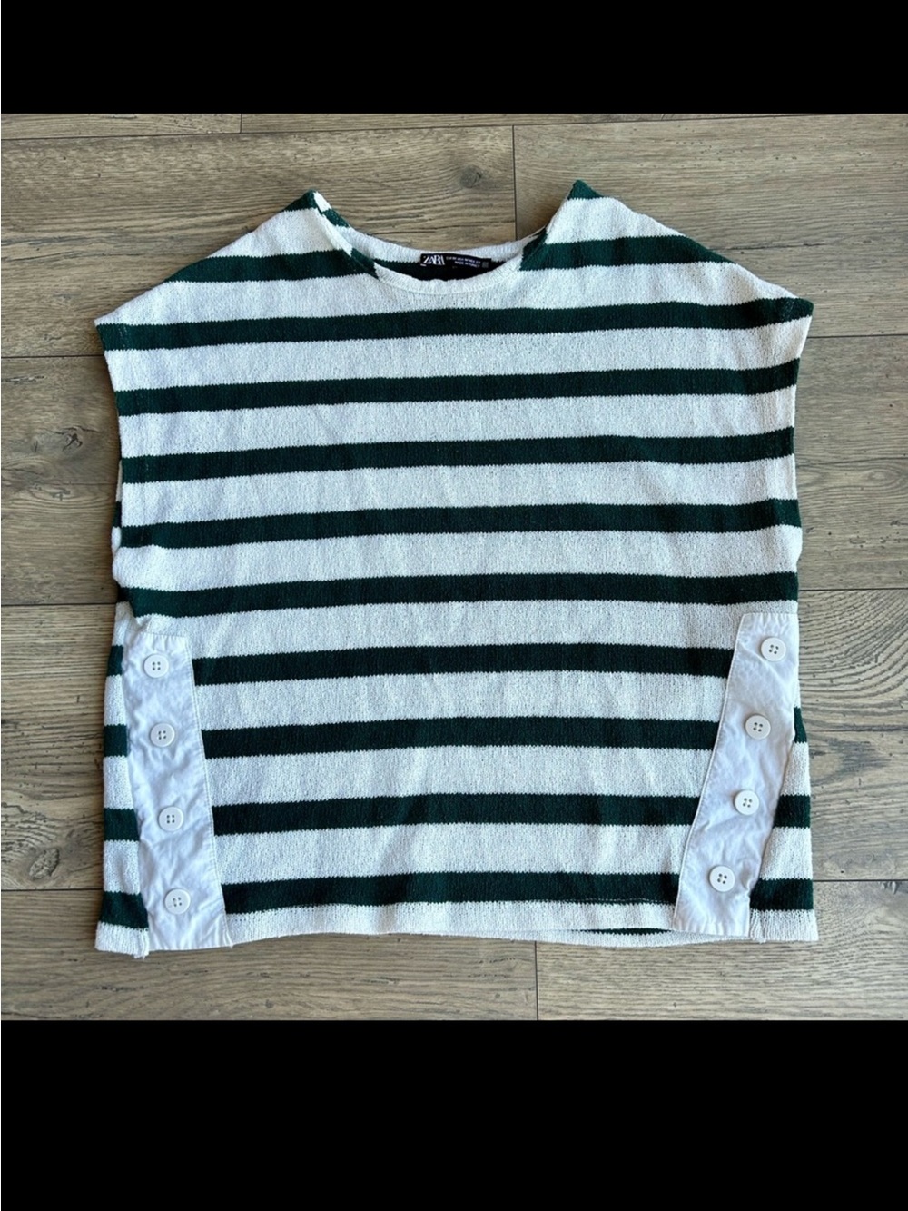 Zara Green and White Striped Knit Top